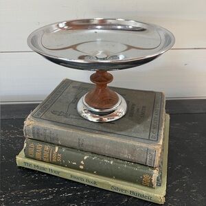 Vintage Retro Kromex Chrome & Wood Pedestal Server Tray, MCM Decor
